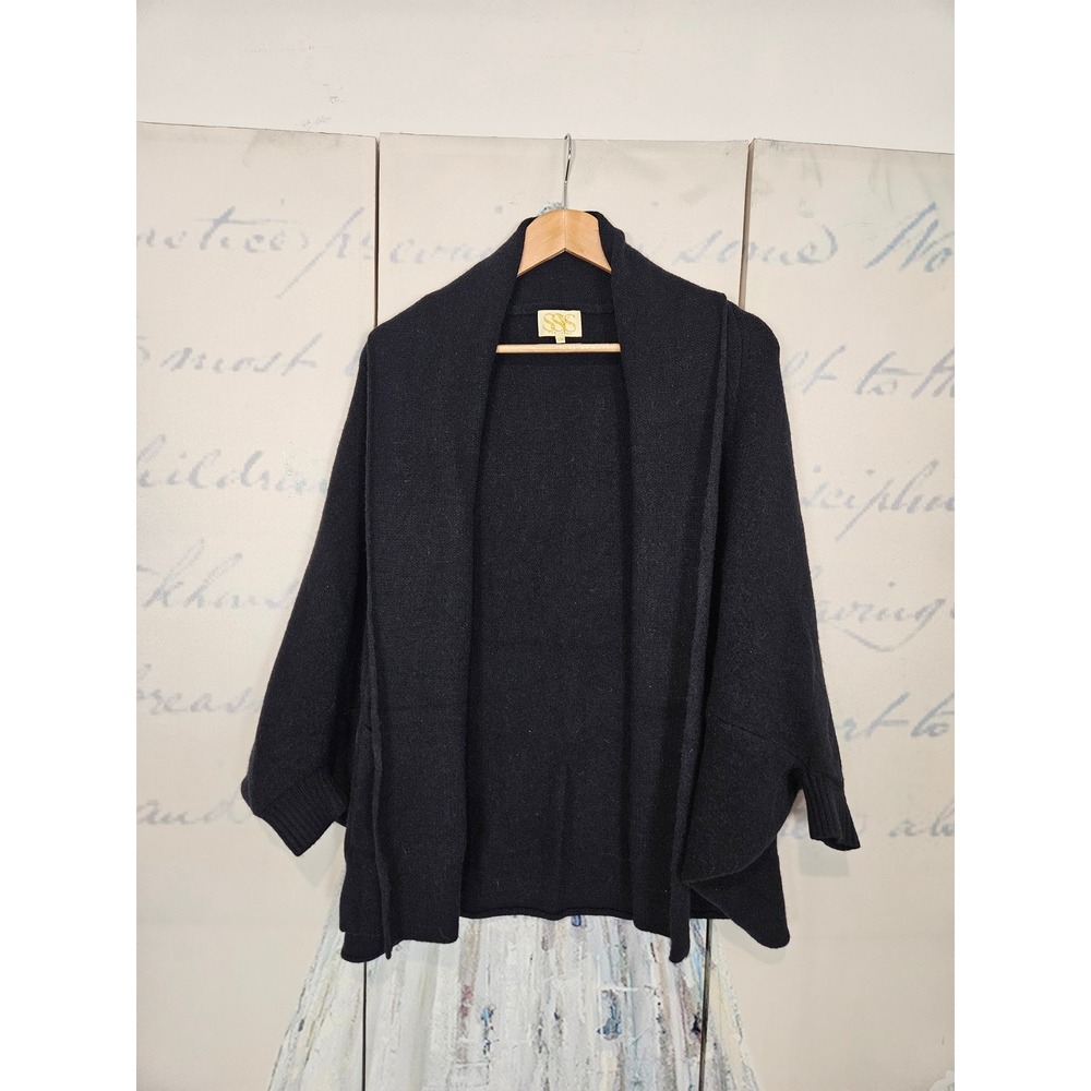 SSYS  Cardigan S/M Black Batwing Sleeve Shawl Collar Open Front Cozy